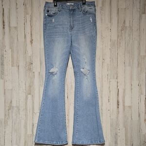 Kancan Light Blue Distressed Flare Jeans